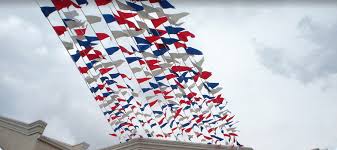 pennant streamers over a parking lot